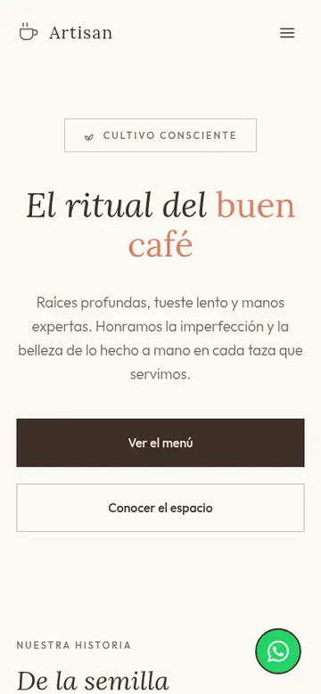 Portada de la demo de cafetería en celular
