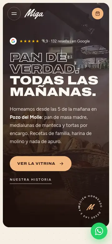 Portada de la demo de panadería en celular