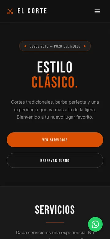 Portada de la demo de barbería en celular