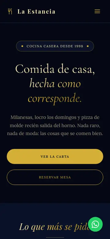 Portada de la demo de restaurante en celular