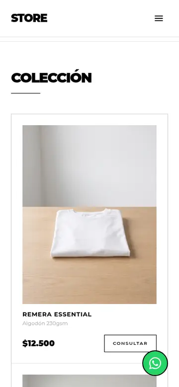 Colección con precios de la demo de tienda en celular